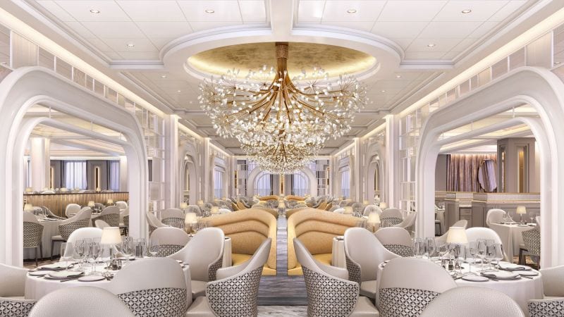 Blick in "The Grand Dining Room" an Bord der Vista von Oceania Cruises. Grafik: Oceania Cruises