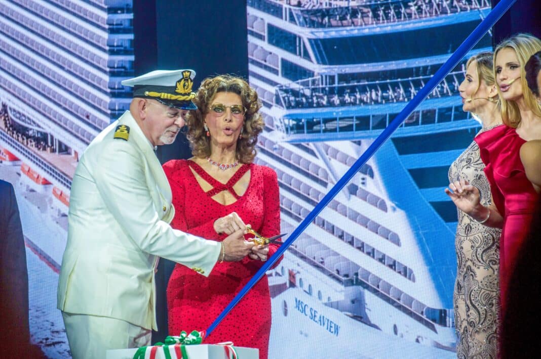 Sophia Loren bei der Taufe der MSC Seaview im Jahr 2018. Foto: © CRUCERO / Tobias Lange-Rüb