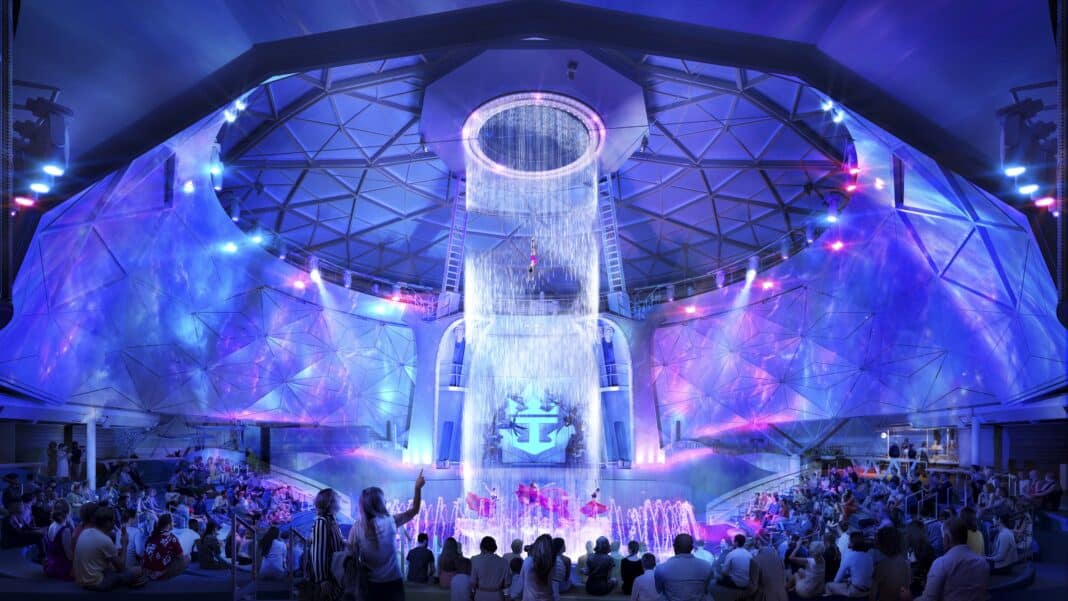 Spektakuläres Herzstück in Sachen Entertainment an Bord der Icon of the Seas wird der Aquadome. Grafik: Royal Caribbean International
