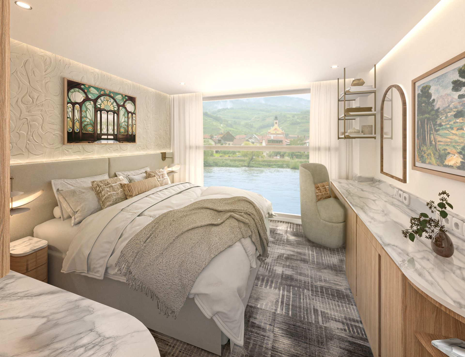Balkonkabine mit Blick auf Infinity-Balkon; Foto: © Celebrity River Cruises