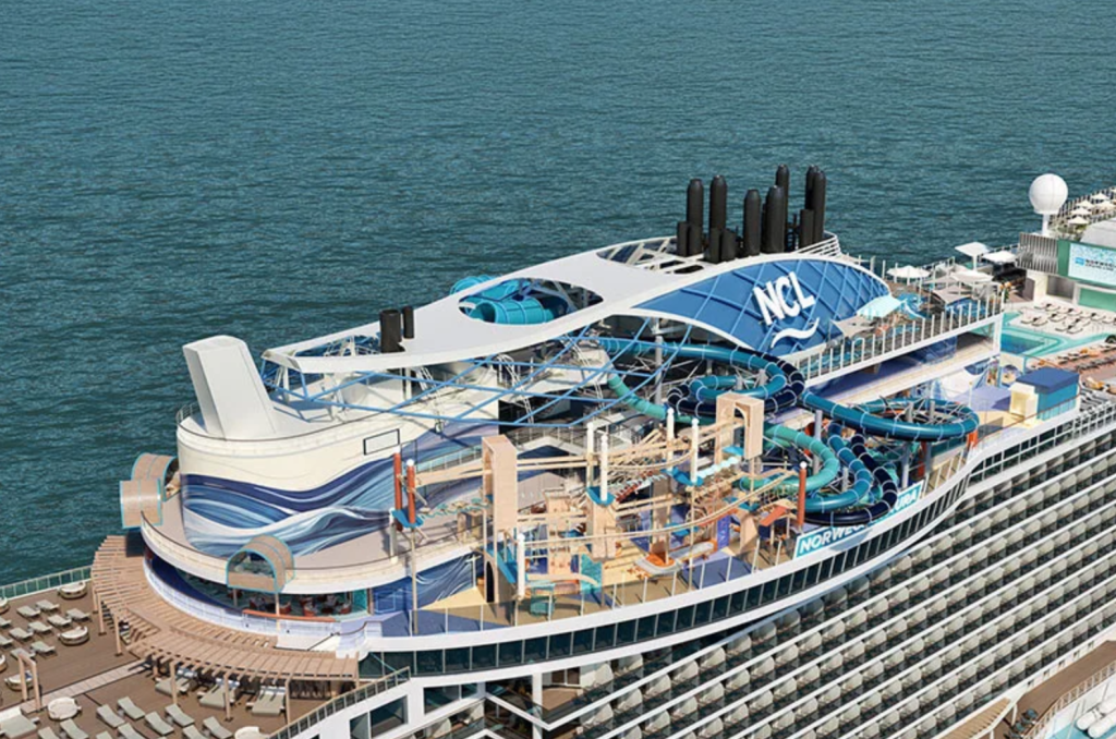 Auch eine Wasserrutsche ist Teil von "Ocean Heights" auf der Norwegian Aura. Grafik: Norwegian Cruise Line