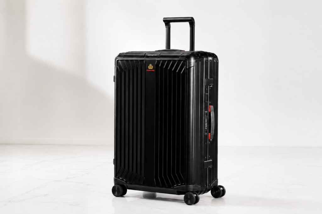 Mit der „Samsonite Special Edition by Cunard“ wird bereits das Einpacken zu einem edlen Erlebnis. Die in limitierter Stückzahl aufgelegte Koffer-Edition kombiniert die Qualität eines Samsonite Produktes mit der Eleganz einer Cunard Reise. Foto: CRUCERO (mit Material von Cunard)